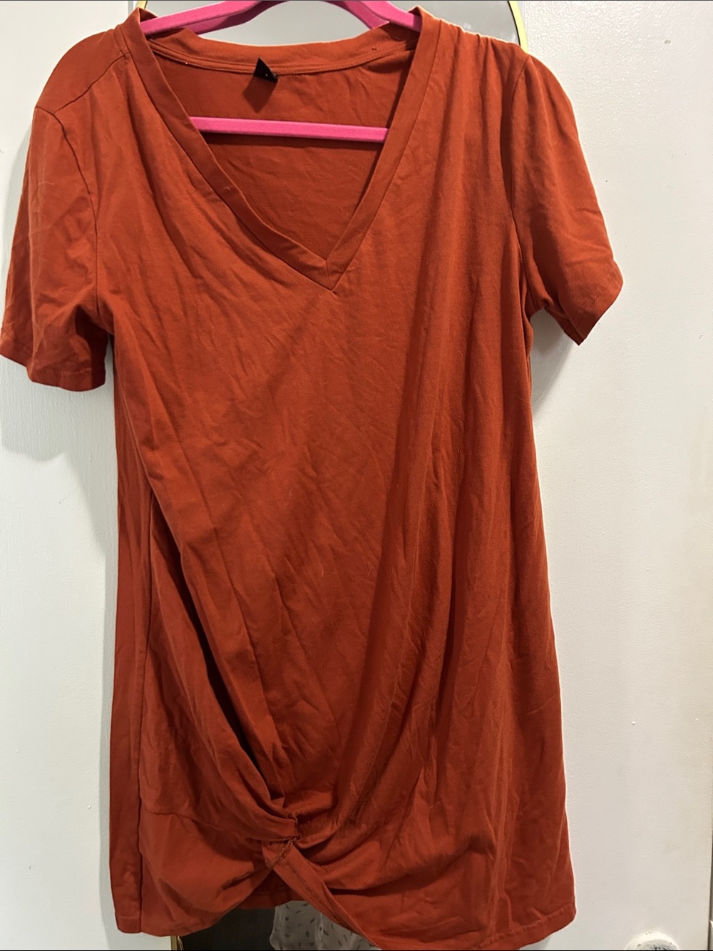 SHEIN Rust Twist-Hem V-Neck Short Sleeve Dress